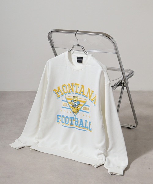 MODISH GAZE(モディシュガゼ)の「MODISH GAZE 裏毛 クルーネック 長袖 BIG スウェット カレッジ マスコット(スウェット・メンズ・オフホワイト/ダークブラウン/チャコール・L/M)」の1枚目の写真