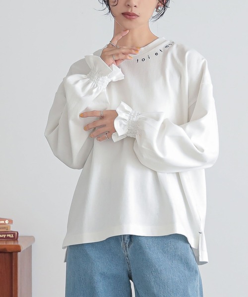 n'OrLABEL（ノアールレーベル）の「『キャンディスリーブロゴカットソー』（Tシャツ/カットソー・レディース・ネイビー/オフホワイト/グリーン・FREE）」の5枚目の写真