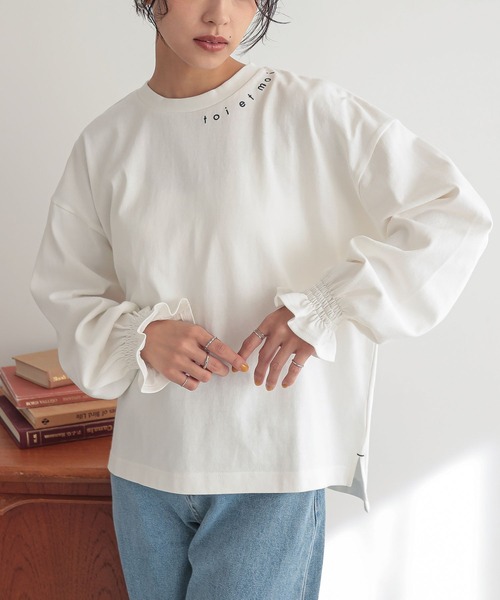 n'OrLABEL（ノアールレーベル）の「『キャンディスリーブロゴカットソー』（Tシャツ/カットソー・レディース・ネイビー/オフホワイト/グリーン・FREE）」の4枚目の写真