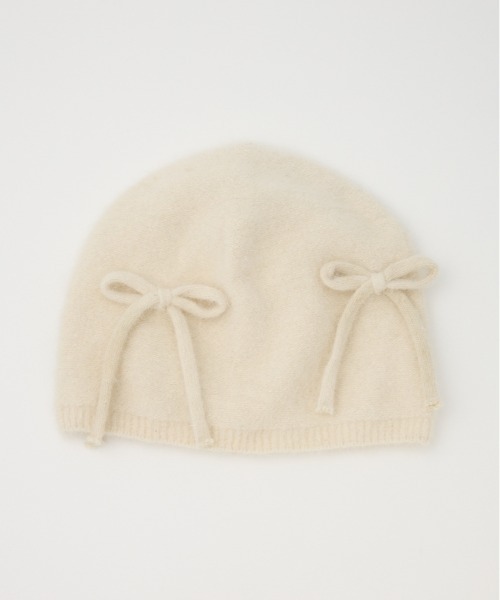 SLY(スライ)の「RIBBON SHAGGY BEANIE リボン シャギー ビーニー(ニットキャップ/ビーニー・レディース・アイボリー/ブラック・FREE)」の3枚目の写真