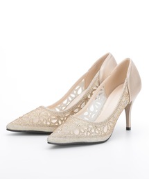 haremode | 結婚式 お呼ばれ 謝恩会 成人式 対応 花柄パンチングカット 8cmヒール ポインテッドトゥ パーティー オケージョン パンプス(パンプス)