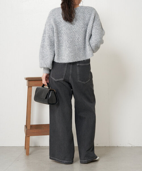 Jena espace merveilleux(ジェナ エスパスメルヴェイユ)の「透かし編みショートニット(ニット/セーター・レディース・パープル/ベージュ/グレー・FREE)」の6枚目の写真