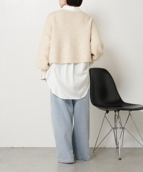Jena espace merveilleux(ジェナ エスパスメルヴェイユ)の「透かし編みショートニット(ニット/セーター・レディース・パープル/ベージュ/グレー・FREE)」の19枚目の写真