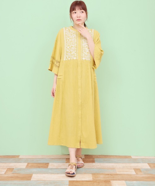 チチカカ（チチカカ）の「Rico クレープペイズリー刺繍ワンピース（ワンピース・レディース・イエロー/ライトベージュ/チャコールグレー・FREE）」の6枚目の写真