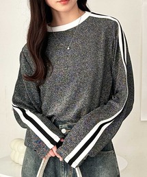 FIRST MOOD（ファーストムード）の「《FIRSTMOODコラボ》袖ラインラメカットソートップス（Tシャツ/カットソー）」