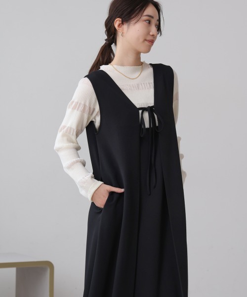 Bab(バブ)の「【低身長さん向けサイズあり】【マタニティ】【イージーケア】イージージョーゼット前後2WAYジャンパースカート(ワンピース・レディース・アイボリー/ベージュ/チャコールグレー/モカ/ブラック・S/M)」の3枚目の写真