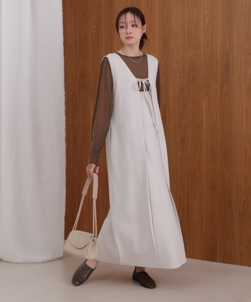 Bab(バブ)の「【低身長さん向けサイズあり】【マタニティ】【イージーケア】イージージョーゼット前後2WAYジャンパースカート(ワンピース・レディース・アイボリー/ベージュ/チャコールグレー/モカ/ブラック・S/M)」の13枚目の写真