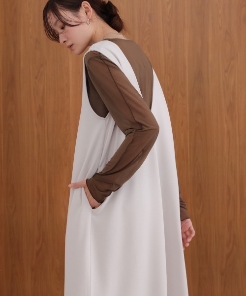 Bab(バブ)の「【低身長さん向けサイズあり】【マタニティ】【イージーケア】イージージョーゼット前後2WAYジャンパースカート(ワンピース・レディース・アイボリー/ベージュ/チャコールグレー/モカ/ブラック・S/M)」の16枚目の写真