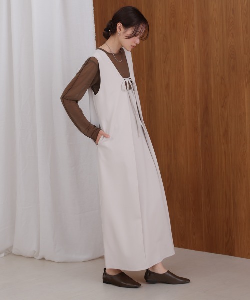 Bab(バブ)の「【低身長さん向けサイズあり】【マタニティ】【イージーケア】イージージョーゼット前後2WAYジャンパースカート(ワンピース・レディース・アイボリー/ベージュ/チャコールグレー/モカ/ブラック・S/M)」の17枚目の写真