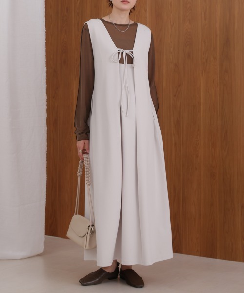 Bab(バブ)の「【低身長さん向けサイズあり】【マタニティ】【イージーケア】イージージョーゼット前後2WAYジャンパースカート(ワンピース・レディース・アイボリー/ベージュ/チャコールグレー/モカ/ブラック・S/M)」の12枚目の写真