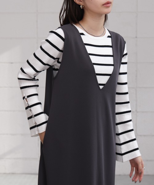 Bab(バブ)の「【低身長さん向けサイズあり】【マタニティ】【イージーケア】イージージョーゼット前後2WAYジャンパースカート(ワンピース・レディース・アイボリー/ベージュ/チャコールグレー/モカ/ブラック・S/M)」の7枚目の写真