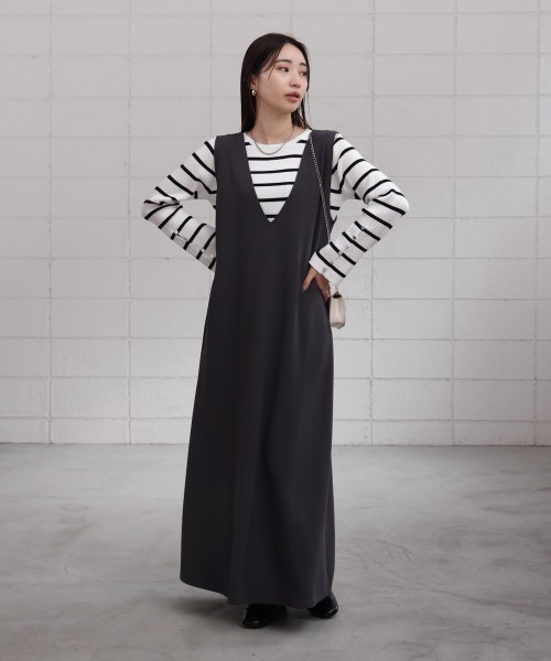 Bab(バブ)の「【低身長さん向けサイズあり】【マタニティ】【イージーケア】イージージョーゼット前後2WAYジャンパースカート(ワンピース・レディース・アイボリー/ベージュ/チャコールグレー/モカ/ブラック・S/M)」の8枚目の写真