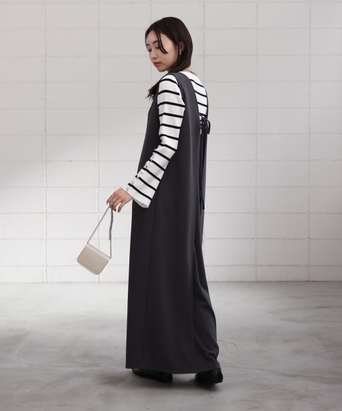 Bab(バブ)の「【低身長さん向けサイズあり】【マタニティ】【イージーケア】イージージョーゼット前後2WAYジャンパースカート(ワンピース・レディース・アイボリー/ベージュ/チャコールグレー/モカ/ブラック・S/M)」の9枚目の写真