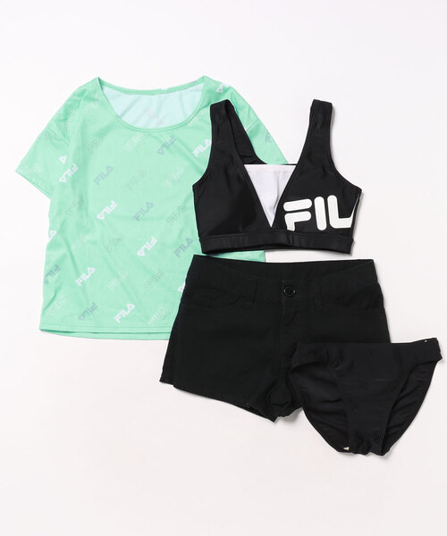 セール】【FILA】総柄ロゴプリントTシャツ付きの4点セット水着