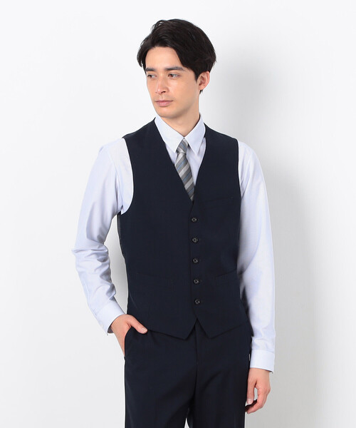 COMME CA ISM(コムサイズム)の「【セットアップ対応】トロピカルベスト ポリエステル/ウール(スーツベスト・メンズ・ネイビー/ブラック・SMALL/MEDIUM/LARGE)」の1枚目の写真
