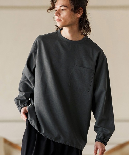 CAMBIO(カンビオ)の「mlt5085- シックアンドシン布帛ロンT(Tシャツ/カットソー・メンズ・アイボリー/チャコール・M/L/XL)」の3枚目の写真