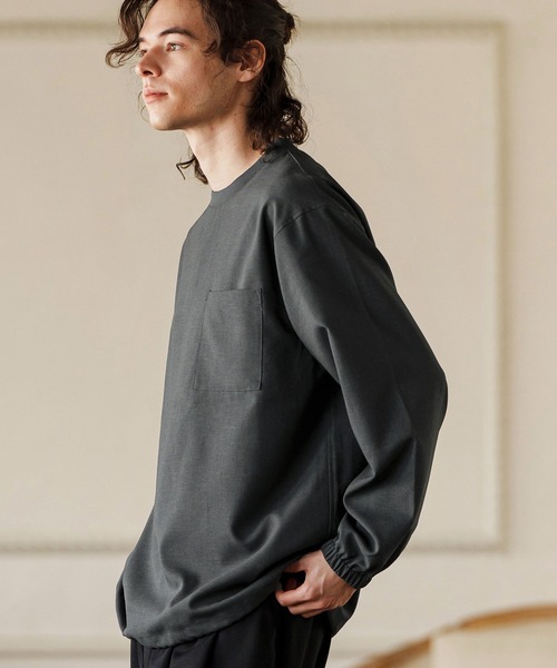 CAMBIO(カンビオ)の「mlt5085- シックアンドシン布帛ロンT(Tシャツ/カットソー・メンズ・アイボリー/チャコール・M/L/XL)」の5枚目の写真
