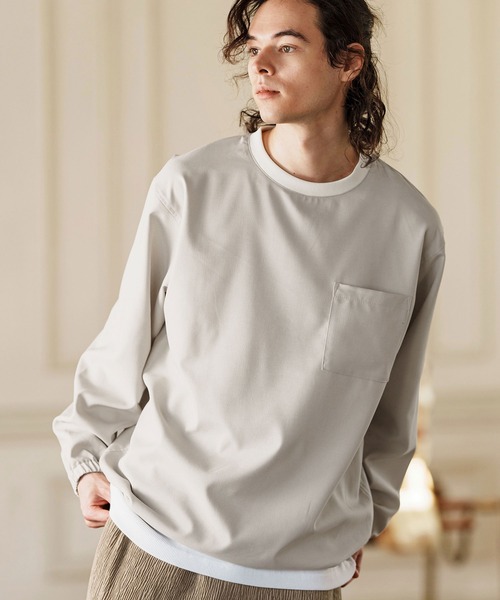 CAMBIO(カンビオ)の「mlt5085- シックアンドシン布帛ロンT(Tシャツ/カットソー・メンズ・アイボリー/チャコール・M/L/XL)」の10枚目の写真