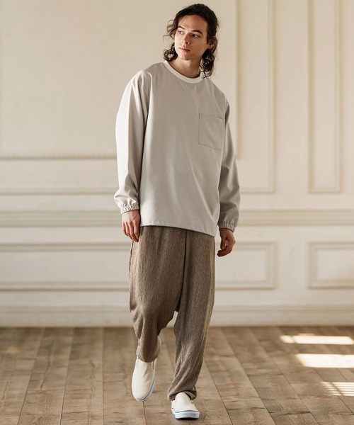 CAMBIO(カンビオ)の「mlt5085- シックアンドシン布帛ロンT(Tシャツ/カットソー・メンズ・アイボリー/チャコール・M/L/XL)」の14枚目の写真