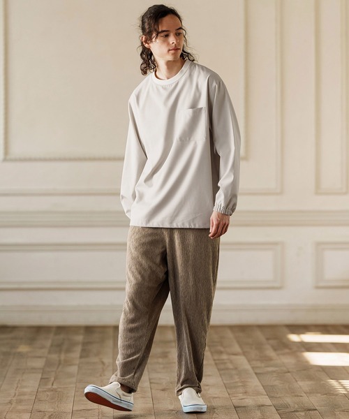 CAMBIO(カンビオ)の「mlt5085- シックアンドシン布帛ロンT(Tシャツ/カットソー・メンズ・アイボリー/チャコール・M/L/XL)」の15枚目の写真