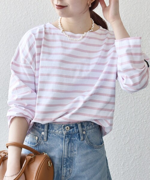 SHIPS any(シップス エニィ)の「Le minor:〈洗濯機可能〉ロングスリーブ ボーダー TEE 25SS(Tシャツ/カットソー・レディース・ブルー/ピンク/グリーン/ネイビー・ONE SIZE)」の4枚目の写真