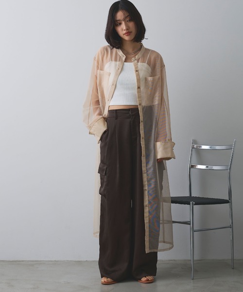 ELLEgirl(エルガール)の「バック刺繍シアーシャツワンピース【ELLEgirl/エルガール】(シャツワンピース・レディース・ブラック/ベージュ/ピンク・FREE)」の3枚目の写真