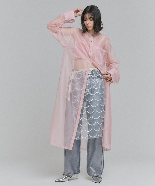 ELLEgirl(エルガール)の「バック刺繍シアーシャツワンピース【ELLEgirl/エルガール】(シャツワンピース・レディース・ブラック/ベージュ/ピンク・FREE)」の6枚目の写真