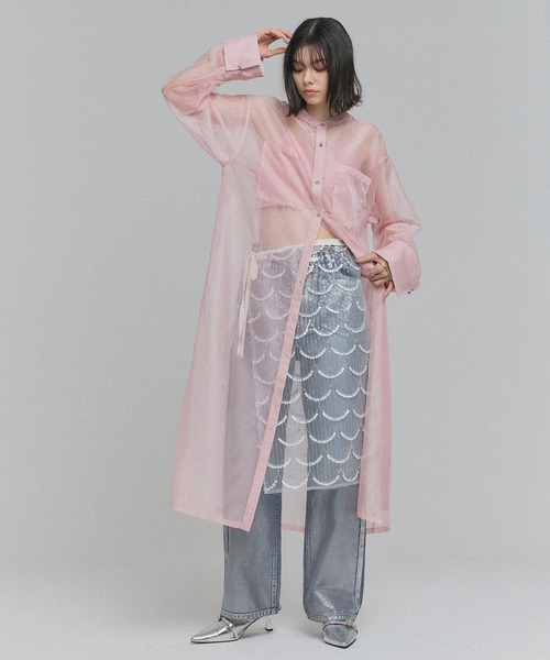 ELLEgirl(エルガール)の「バック刺繍シアーシャツワンピース【ELLEgirl/エルガール】(シャツワンピース・レディース・ブラック/ベージュ/ピンク・FREE)」の11枚目の写真