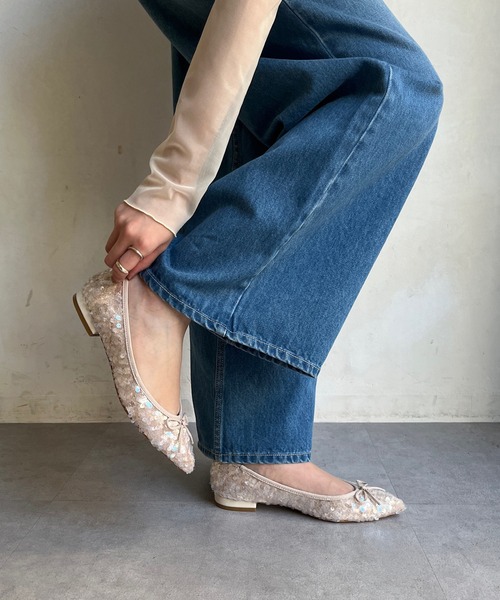 DouDou（ドゥドゥ）の「スパンコールポインテッドバレエ（バレエシューズ・レディース・シルバー/ブラック/ベージュ・23cm/23.5cm/24cm/24.5cm）」の3枚目の写真