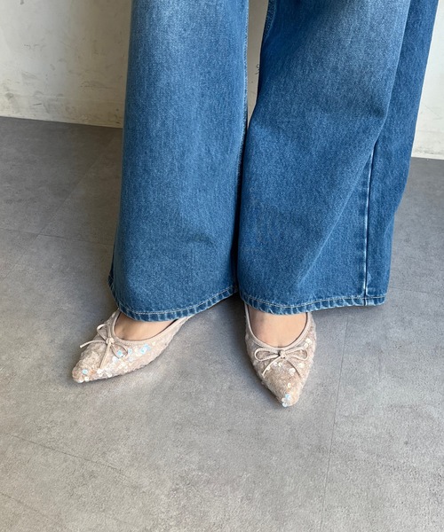 DouDou（ドゥドゥ）の「スパンコールポインテッドバレエ（バレエシューズ・レディース・シルバー/ブラック/ベージュ・23cm/23.5cm/24cm/24.5cm）」の4枚目の写真