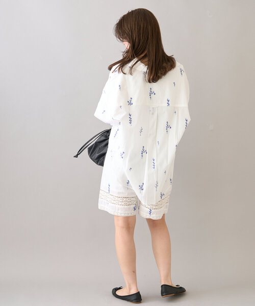 ♪新品　ボリューム　フラワー　レース　ジャケット シャツ　シアー　白　カーキ LUXSTYLE シャツ フラワーレース開襟半袖シアーシャツ メンズ