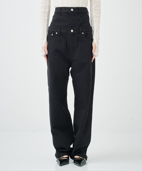 パンツ QUIITO REDENIM W WAIST PANTS BLACK QUITO/キイト】REDENIM W WAIST PT/ダブルウエストパンツ/デニム