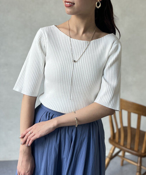 Chez toi（シェトワ）の「コンパクト五分袖プルオーバー（ニット/セーター・レディース・ブラック/ブルー/オフホワイト/ピンク・FREE）」の12枚目の写真