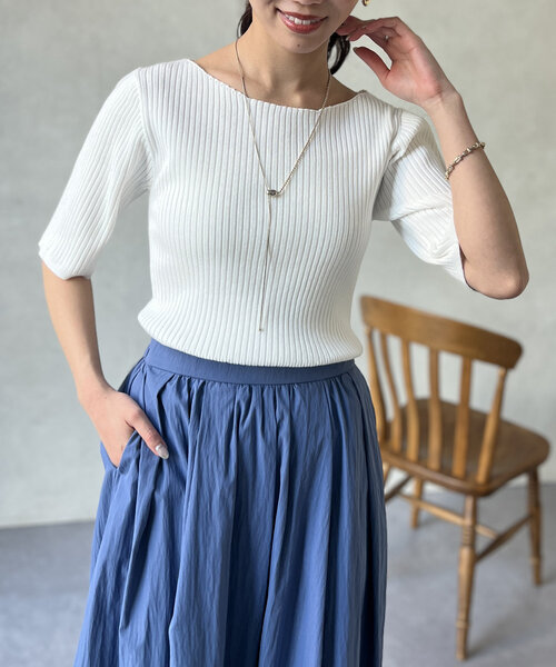 Chez toi（シェトワ）の「コンパクト五分袖プルオーバー（ニット/セーター・レディース・ブラック/ブルー/オフホワイト/ピンク・FREE）」の10枚目の写真