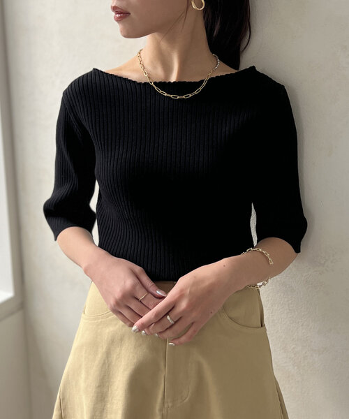 Chez toi（シェトワ）の「コンパクト五分袖プルオーバー（ニット/セーター・レディース・ブラック/ブルー/オフホワイト/ピンク・FREE）」の21枚目の写真