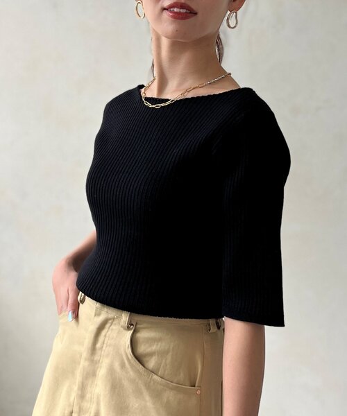 Chez toi（シェトワ）の「コンパクト五分袖プルオーバー（ニット/セーター・レディース・ブラック/ブルー/オフホワイト/ピンク・FREE）」の20枚目の写真