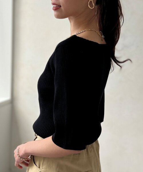 Chez toi（シェトワ）の「コンパクト五分袖プルオーバー（ニット/セーター・レディース・ブラック/ブルー/オフホワイト/ピンク・FREE）」の18枚目の写真