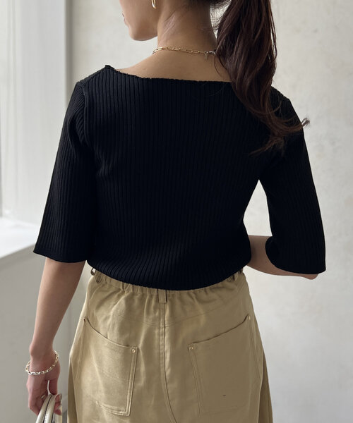 Chez toi（シェトワ）の「コンパクト五分袖プルオーバー（ニット/セーター・レディース・ブラック/ブルー/オフホワイト/ピンク・FREE）」の17枚目の写真