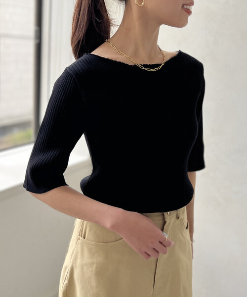 Chez toi（シェトワ）の「コンパクト五分袖プルオーバー（ニット/セーター・レディース・ブラック/ブルー/オフホワイト/ピンク・FREE）」の16枚目の写真