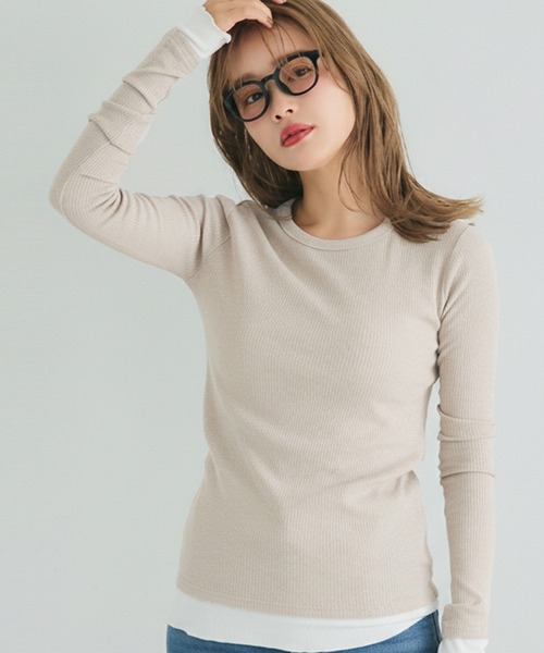coca(coca)(コカ)の「レイヤード細リブ長袖カットソー(Tシャツ/カットソー・レディース・ネイビー/グレー/ベージュ・S/M/L)」の2枚目の写真