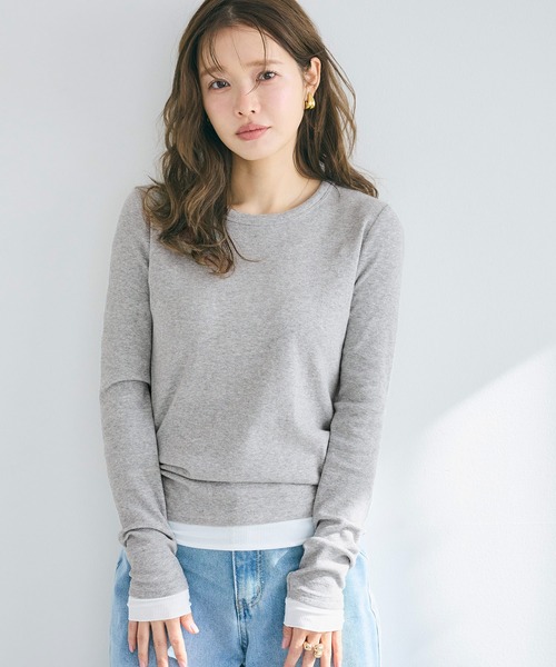 coca(coca)(コカ)の「レイヤード細リブ長袖カットソー(Tシャツ/カットソー・レディース・ネイビー/グレー/ベージュ・S/M/L)」の5枚目の写真