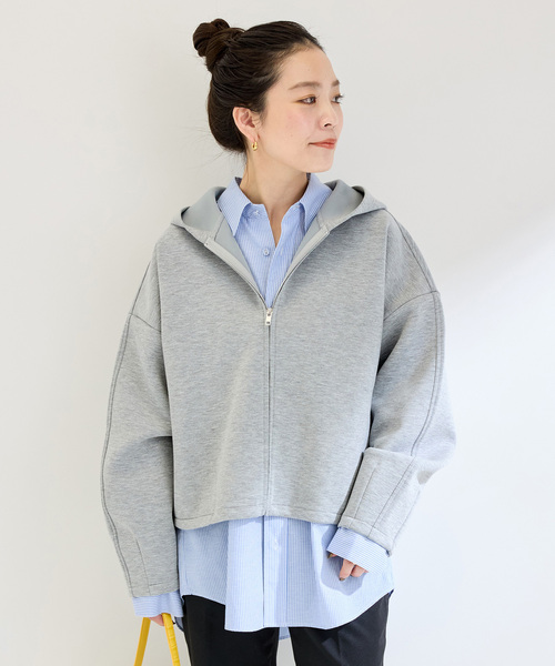 B.C STOCK（ベーセーストック）の「ダンボールドロストフーディ（パーカー・レディース・ライトグレー/チャコールグレー・FREE）」の2枚目の写真