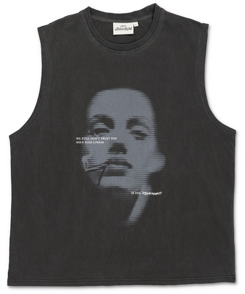 SPINNS（スピンズ）の「ヴィンテージライクピグメントノースリーブTシャツ/ガールプリント（Tシャツ/カットソー・メンズ・ブラック/カーキ・ONESIZE）」の11枚目の写真