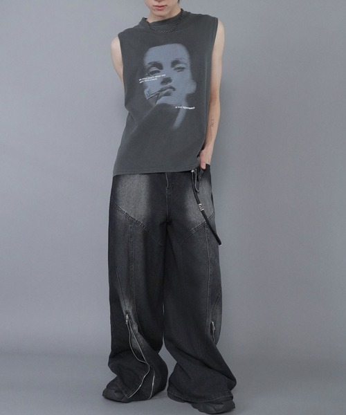 SPINNS（スピンズ）の「ヴィンテージライクピグメントノースリーブTシャツ/ガールプリント（Tシャツ/カットソー・メンズ・ブラック/カーキ・ONESIZE）」の13枚目の写真