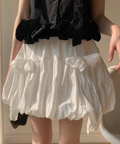 ampm（エーエムピーエム）の「シアーリボンバルーンスカート（スカート・レディース・ブラック/ホワイト・FREE）」の2枚目の写真