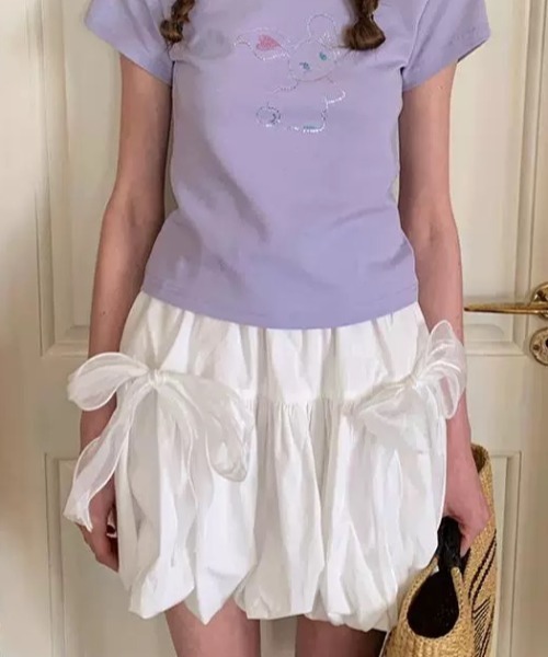 ampm（エーエムピーエム）の「シアーリボンバルーンスカート（スカート・レディース・ブラック/ホワイト・FREE）」の14枚目の写真