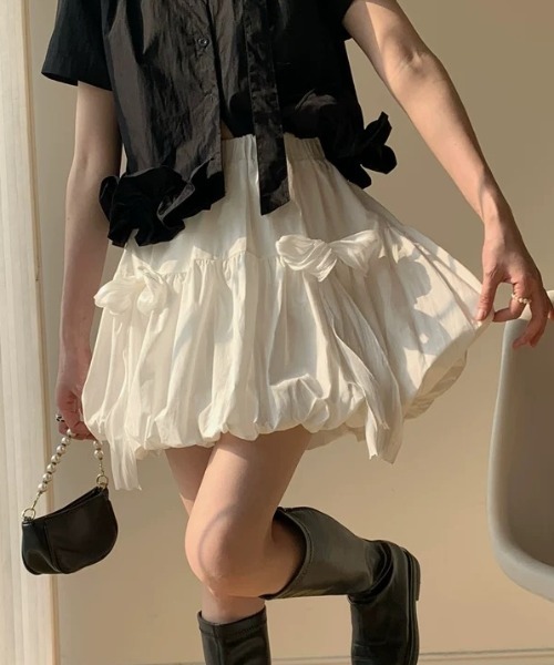 ampm（エーエムピーエム）の「シアーリボンバルーンスカート（スカート・レディース・ブラック/ホワイト・FREE）」の8枚目の写真