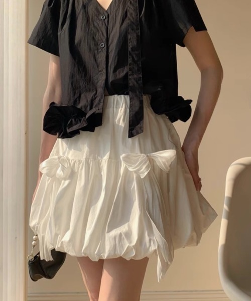 ampm（エーエムピーエム）の「シアーリボンバルーンスカート（スカート・レディース・ブラック/ホワイト・FREE）」の9枚目の写真