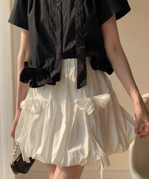 ampm（エーエムピーエム）の「シアーリボンバルーンスカート（スカート・レディース・ブラック/ホワイト・FREE）」の4枚目の写真
