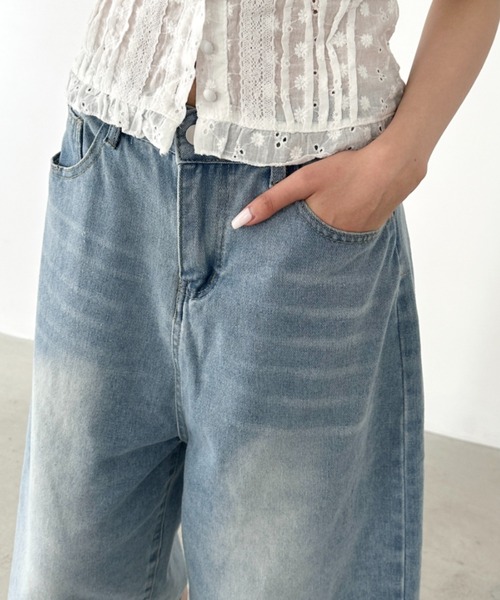 Bamm(バム)の「デニムハーフワイドパンツ(デニムパンツ・レディース・ブラック/ライトブルー・M/L)」の14枚目の写真
